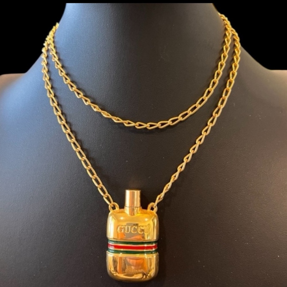 GUCCI Vintage Perfume Bottle Gold Pendant Necklace, Authentic GUCCI